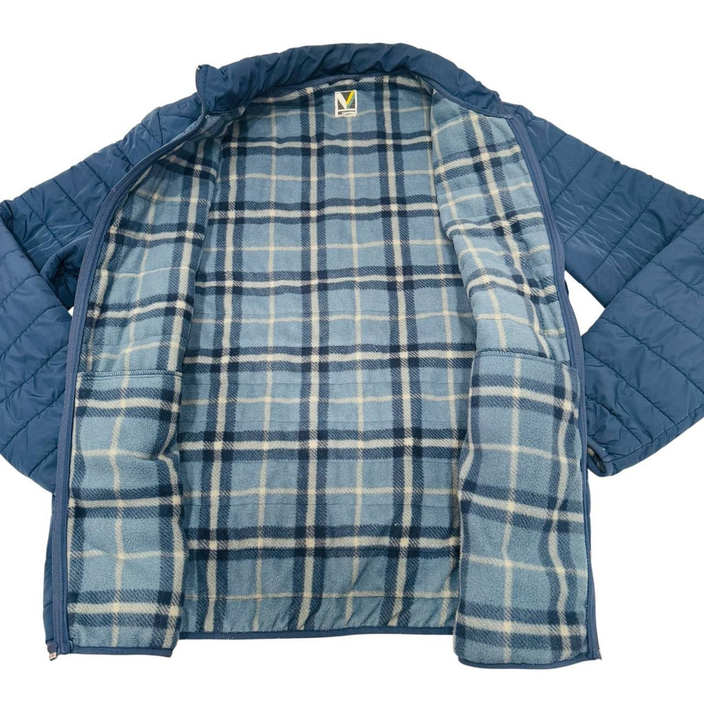 Voyager Mens XXL Quilted Puffer Jacket Navy Plaid Fleece Lined Full Zip Warm - Picture 4 of 6